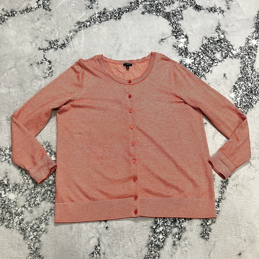 Talbots Striped Button Front Cardigan Orange White Metallic Womens Size 1X